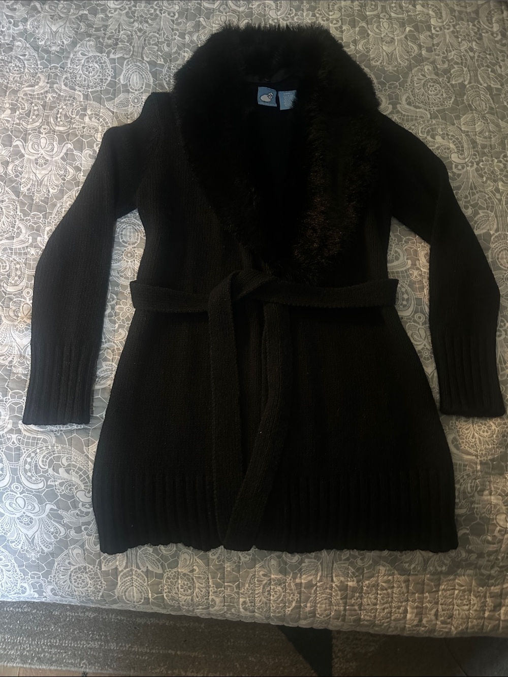 Next Era Black Knit Cardigan with Faux Fur Trim